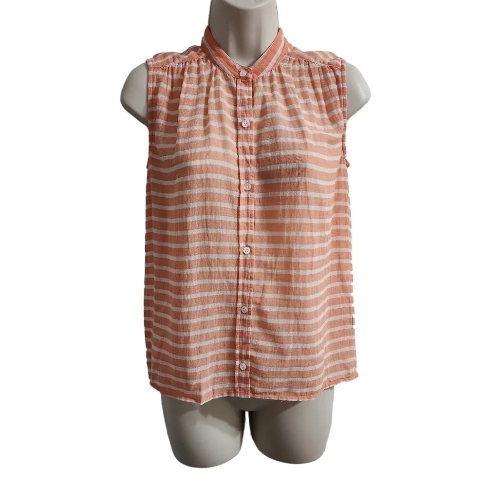 J. CREW Pink White Striped Sleeveless Button Down Blouse